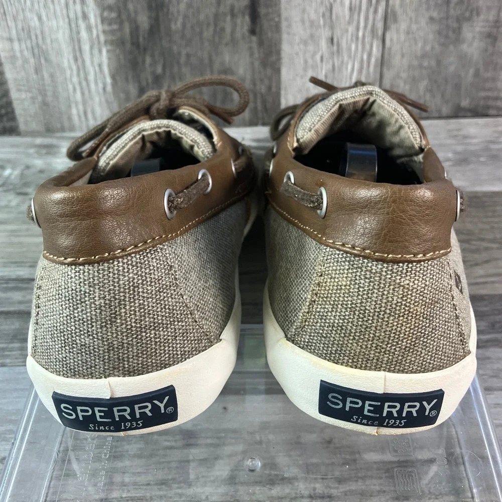 Sperry Top-Sider Tuck Kids Boat Shoes Tan Canvas Brown Trim Memory Foam Size 3M